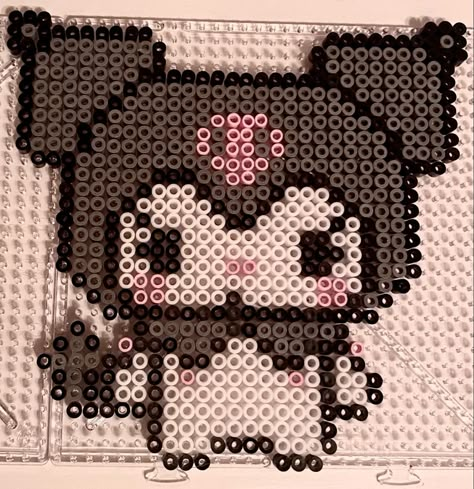 Perler Kuromi, Kuromi Pearl Beads, Perler Beads Ideas Sanrio, Perler Bead Ideas Anime, Sanrio Pyssla, Pearler Bead Patterns Sanrio, Perler Bead Patterns Kuromi, Sanrio Perler Beads Pattern, Kuromi Perler Beads Pattern