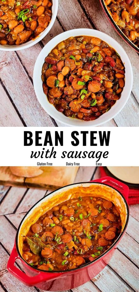 Bean Stew Recipe, Bean Stew Crockpot, Sausage And Bean Stew, Crockpot Beans And Sausage, Crockpot Recipes With Beans, 6 Bean Medley Recipes, Smoked Sausage Stew, Bean Medley Recipes, Sausage And Beans Recipes