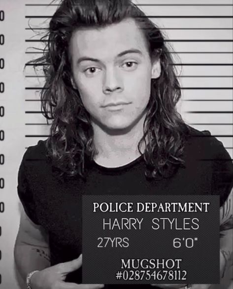 Jail Photoshoot, Harry Styles Mug, Long Hair Harry, Celebrity Mugshots, Boys Posters, Mug Shot, Mr Bean, Funky Home Decor, He Makes Me Happy