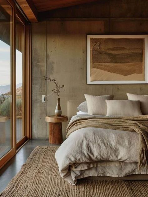 How to Create a Sustainable & Eco-Friendly Bedroom Warm Earthy Bedroom, Mountain Bedrooms, Modern Cozy Bedroom Neutral, Sustainable Bedroom, Arabic Interior, Mountain Bedroom, Eco Friendly Bedroom, Earthy Modern, Bedroom Decoration Ideas