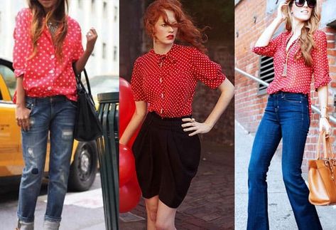 How to Wear Polka Dots in 2021? White Polka Dot Top Outfit, White Polka Dot Shirt Outfit, Polka Dot Shirt Outfit, Red Tshirt Outfit, Polka Dot Blouse Outfit, Polka Dot Top Outfit, Red Polka Dot Top, 2017 Outfits, White Polka Dot Shirt