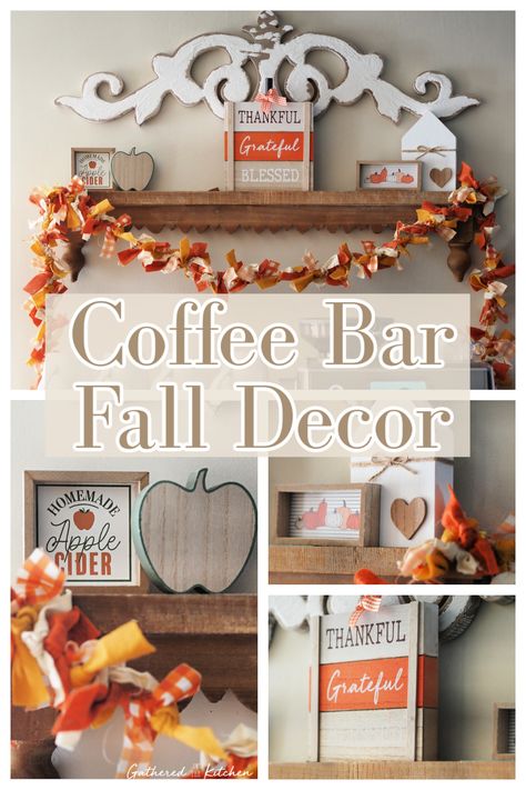 Coffee Bar Fall Decor | Gathered In The Kitchen Coffee Bar Fall Decor, Bar Fall Decor, Simple Coffee Bar, Coffee Bar Fall, Simple Decor Ideas, Homemade Apple Cider, Easy Fall Decor, Coffee Bar Decor, Fall Decor Ideas