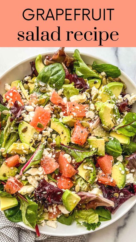 Grapefruit Feta Salad, Grapefruit And Avocado Salad, Citrus Avocado Salad, Avocado Grapefruit Salad, Grapefruit Breakfast Ideas, Grapefruit Salad Recipes, Grapefruit Dressing, Unique Salad Recipes, Grapefruit Recipes