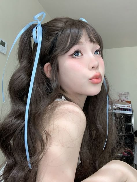 Hair Styles Ribbon, Server Hair, Hairstyle Cute, Concert Hairstyles, Kpop Hair, 사진 촬영 포즈, Ribbon Hairstyle, Peinados Fáciles Para Cabello Corto, Hair Stylies