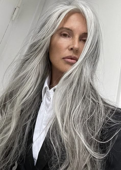 “Rules for Happiness: something to do,someone to love, something to hope for.” Immanuel Kant Annika Von Holdt Style, Caroline Labouchere, Grey Hair Model, Long Grey Hair, Long Silver Hair, Silver White Hair, Women Haircuts Long, Silver Haired Beauties, Immanuel Kant