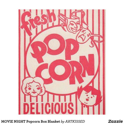 MOVIE NIGHT Popcorn Box Blanket Popcorn Logo, Movie Night Box, Theatre Marquee, Popcorn Posters, Popcorn Stickers, Cinema Popcorn, Fresh Popcorn, Popcorn Packaging, Movie Theater Popcorn