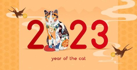 Year Of The Cat 2023, Happy Lunar New Year 2023, Rabbit Calendar, Year Of The Cat, 2023 Chinese New Year, Cat 2023, Lunar New Year 2023, 2023 Year, Cat Happy