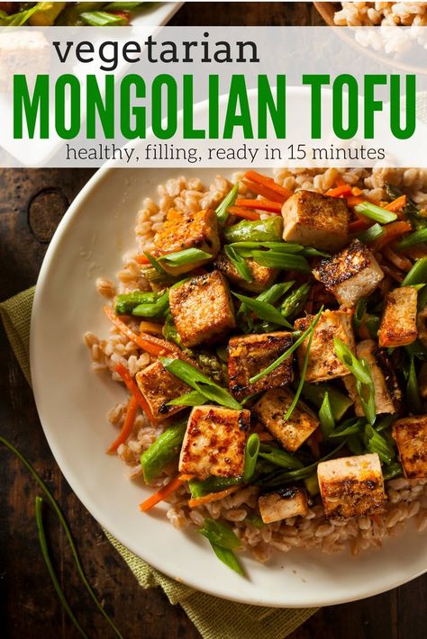 Mongolian Tofu - Slender Kitchen. Works for Clean Eating, Gluten Free, Vegan, Vegetarian and Weight Watchers® diets. 188 Calories. Mongolian Tofu, Tofu Recipes Vegan, Slender Kitchen, Tempeh Recipes, Tofu Dishes, Vegan Main Dishes, Vegetarian Recipes Easy, Seitan, Tofu Recipes