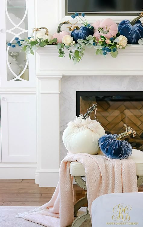 Hay Bale Decorations, Blue Fall Decor, Mantel Cape, Fall Mantle Decor, Fall Mantle, Fall Home Tour, Pink Fall, Fall Thanksgiving Decor, Modern Fall