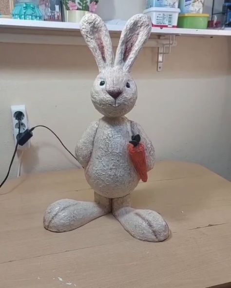 Paper Mache Bunny, Paper Mache Animals, Homemade Clay, Bunny Drawing, Paper Mache Art, Panda Art, Paper Mache Crafts, Funny Bunny, Papercraft Templates