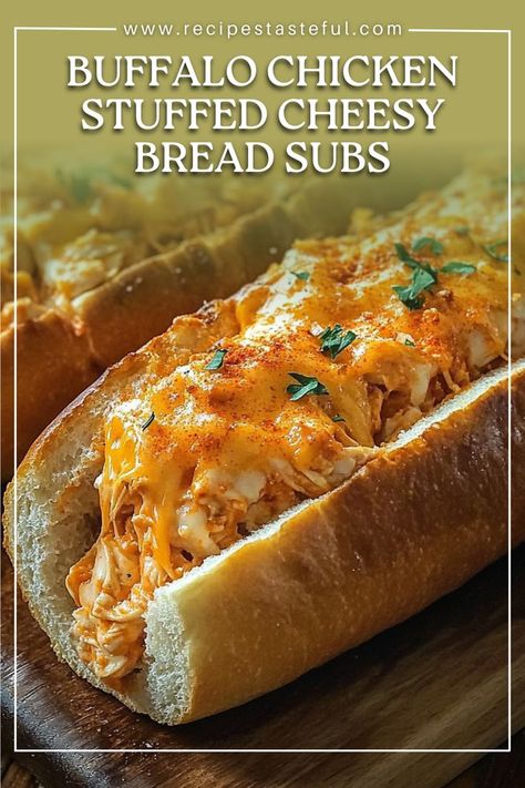 Your new game-day favorite! These delicious subs are packed with shredded chicken, spicy buffalo sauce, and cheesy goodness, making them perfect for any gathering. Spicy Buffalo Sauce, Chicken Subs, Shredded Buffalo Chicken, Bread French Toast, Sliders Sandwiches, Chicken Stuffed, Slow Cooked Meals, Cheesy Bread, Cream Cheese Chicken