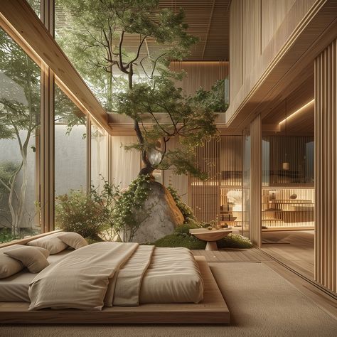 Zen suite meets summer vibes—self care spa day when? 🧘‍♀️🌱 - Eco-Friendly Japandi Style Hotel featuring Organic Architecture and Natural Materials located in the Heart of the Botanical Gardens. Inspired by Kengo Kuma 🎋 - #spadayeveryday #dreamhotel #earthyvibes #selfcaredays #kengokuma #japandidesign #hotelgoals #Organicarchitecture #luxuryspa #selfcareishealthcare #hotelliving #botanicalgarden Tuscan House Interior, Mediterranean Style Interior, Tuscany House, Zen House, Japanese Style House, Modern Villa Design, Hotel Room Design, Kengo Kuma, Tuscan Villa