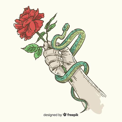 Hand drawn hand holding rose and snake background Free Vector Hand Holding Snake Drawing, Hand Holding Snake, Snake Background, Capricorn Mood, Hand Holding Rose, Rose Gold Hair Piece, Rose Gold Nails Design, Snake Drawing, Rose Gold Texture