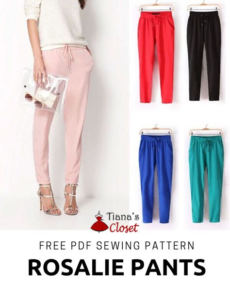 Free PDF sewing pattern: Rosalie elastic waist cropped pants �– Tiana's Closet Paper To Print, Pants Pattern Free, Sewing Pants, Dress Patterns Free, Save The Earth, Free Sewing Pattern, Free Pdf Sewing Patterns, Pants Sewing Pattern, Baby Sewing Patterns