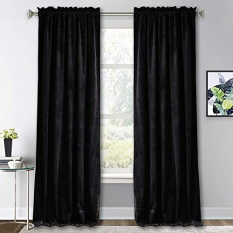 RYB HOME Black Velvet Curtains for Bedroom - Soft Blackout Window Curtain Panels Thermal Insulated Privacy Protection Luxury Drapes for Dinning Room Studio Backdrop, W 52 in x L 84 in, Black, 2 Pcs Black Velvet Curtains, Bedroom Curtains, Velvet Curtains, Black Velvet, Curtains, Velvet, Bedroom, Black, Home Decor