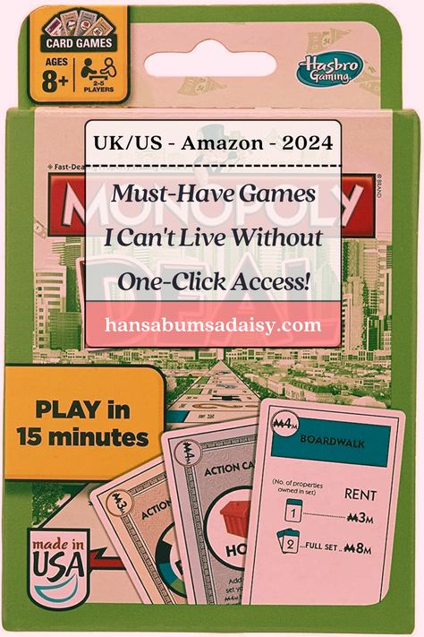 Investing in the MONOPOLY Deal Card Game is a no-brainer for anyone looking for a fun and engaging game to enjoy with friends and family. Its blend of strategy, luck, and negotiation ensures every game is dynamic and thrilling. Add this game to your collection for endless hours of entertainment and bonding moments! 

#MustHaveGame #Entertainment #GamingEssentials #FamilyBonding #QualityTime Monopoly Board, Monopoly Game, Easter Games, Fast Paced, Classic Games, Family Games, Game Night, Printable Cards, Card Game