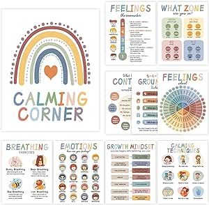 Social Emotional Classroom Decor, Mental Health Wall Decor, Calming Corner Classroom, Calming Corner Posters, Preschool Posters, Classroom Must Haves, Emotions Chart, Teacher Preschool, Emotions Preschool