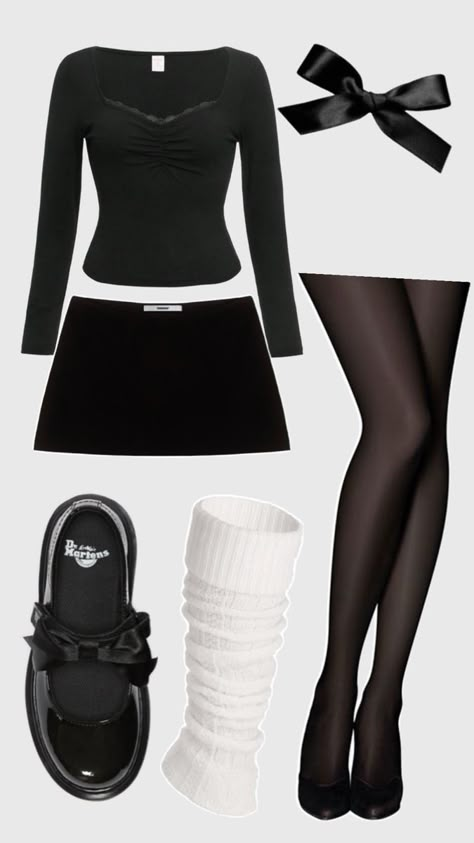 Coquette Outfits Ideas, White Tights Outfit, Black Long Sleeve Outfit, Movie Fits, Shein Outfits, Alternative Outfits, Really Cute Outfits, Preppy Outfits, Teen Fashion Outfits