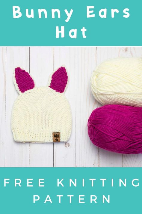 Bunny ears hat knitting pattern baby children women free easter spring knitted easy Worsted Weight Yarn Patterns, Baby Bunny Ears, Bunny Ears Hat, Hat Free Knitting Pattern, Baby Bunny Hat, Hat Patterns Free, Lion Brand Wool Ease, Hat Knitting Pattern, Spring Knits