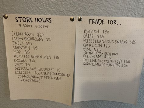 The kids earn Monopoly money for doing chores then use it to buy snacks and game times. Snack Reward System, Monopoly Money For Snacks, Monopoly Money Chore Chart For Snacks, Monopoly Money Chore Chart Rewards, Chore Store For Kids, Monopoly Chore Chart, Snack Store For Chores, Chores To Do For Money, Monopoly Money Chore Chart