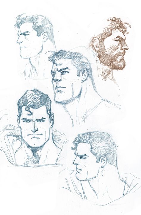 Superman - DC Comics Comic Book Artwork Sketches, Dc Comics Drawings, Comic Face Drawing, Comic Face Reference, Men Comic Drawing, Dc Comics Art Drawings, Superman Poses, How To Draw Dc Characters, Comic Book Faces