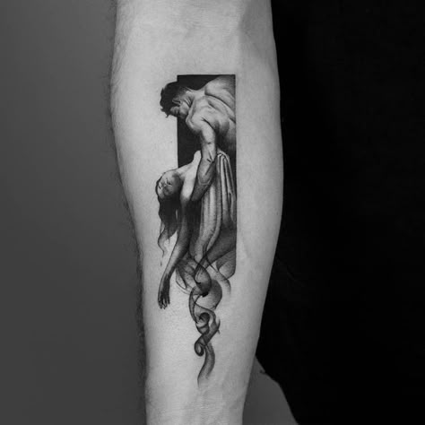 Matt Maeson Tattoos, Women’s Tattoo Back, Romantic Tattoos, Tattoos 2024, Gothic Cottagecore, Surreal Tattoo, Couples Tattoos, Statue Tattoo, Mythology Tattoos