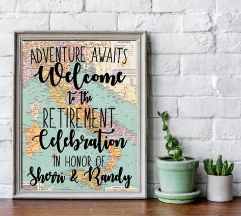 Check out this item in my Etsy shop https://www.etsy.com/ca/listing/690126443/pdf-travel-theme-retirement-printable Retirement Travel Theme, Adventure Party Theme, Retirement Decorations, Retirement Party Gifts, Map Signs, Travel Party Theme, Adventure Party, Retirement Travel, Military Retirement