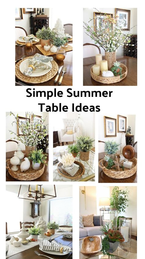 Simple Summer Table Decor Ideas. I love to create really pretty table settings and vignettes for my dining, coffee, and end tables. Simple Dining Table Decorations For Home, Dining Table Centerpiece Everyday Bohemian, Centerpieces For Kitchen Table Dinning Room Simple Decorating Ideas, Centerpiece Ideas For Dining Room Table Simple, Centerpiece For Glass Dining Table, Farmhouse Table Setting Ideas Everyday, Easy Table Centerpieces Everyday, Kitchen Table Settings Ideas, Home Dining Table Decor