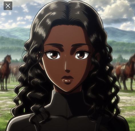 Aot Oc Black, Black Woman Anime Character, Black Aot Oc, Poc Pfp Girl, Aot Oc Girl, Black Pfps, Color Drawing Art, Black Cartoon Characters, Black Anime