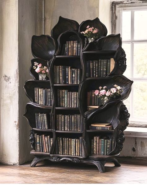 Gothic Bookcase, Coffin Bookshelf, Enchanted Book, Dark Home Decor, Dr House, Dark Home, Library Ideas, Book Shelf, Antique Furniture