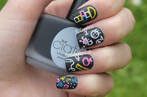 Teacher Nail Art, Cutesy Nails, Random Nails, Teacher Nails, School Nail Art, Chalkboard Nails, Crazy Nail Art, August Nails, Funky Nail Art