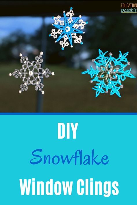 Winter Crafts For Teens, January Holidays, Window Snowflakes, Diy Window Clings, Diy Snowflake, Easy Winter Crafts, Fun Winter Crafts, Weather Crafts, Window Crafts