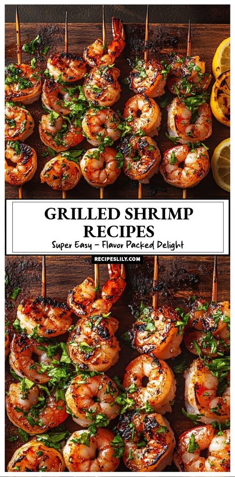 I can't get enough of these grilled shrimp skewers! They're super easy to make and packed with flavor. Perfect for summer barbecues or a quick weeknight dinner, these shrimp are marinated in fresh herbs and spices, then grilled to perfection. Serve with a squeeze of lemon for that extra zing! Asian Shrimp Skewers Grill, Grilled Shrimp Kabobs Recipes, Best Grilled Shrimp Marinade, Grilled Shrimp Fajitas, Shrimp Kebabs Grilled, Shrimp On The Grill Skewers, Shrimp Skewers In Oven, Shrimp Marinade For Grill, Shrimp Kabobs On The Grill