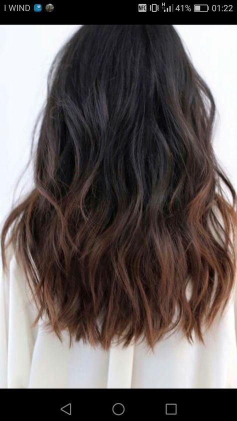 Hair Dye Ombre Brown, Under Hair Color Brown, Dark Ash Highlights On Dark Hair, Dark Brown Hair With Dyed Tips, Black Hair Faded Into Brown, Dip Dye Black Hair, Dark Brown Ombre Hair, Black To Brown Ombre Hair, Black Hair Dyed Brown