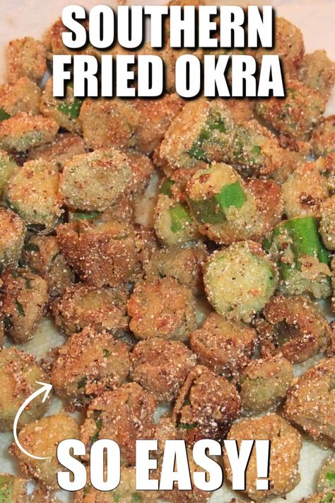 Fried Okra With Flour, Crispy Fried Okra, Southern Fried Okra, Southern Meals, Okra Recipe, Southern Cooking Recipes, Fried Okra, Veggie Fries, Okra Recipes