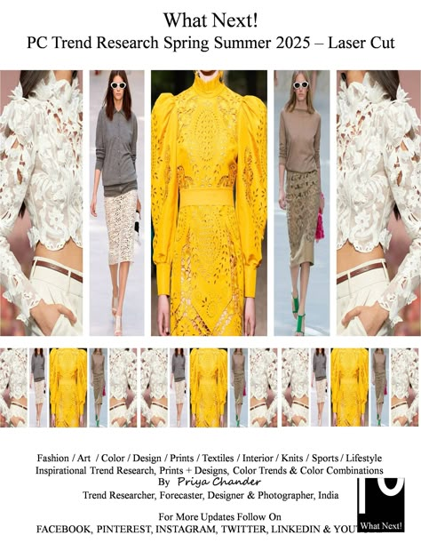 #Lasercut #lasertcutfashion #erdem #zimmermann #burberry #lasercuttingfabric #lasercutclothing #lasercutting #lasercutfabric #WhatNextPCTrendResearch #FashionForecastByPriyaChander #ColorTrendsByPriyaChander #ColorforecastbyPriyaChander #STORYWITHINASTORYBYPC #inspiration #SS25 #Spring2025 #fashionforecastSS2025 #Colorforecast2025 #fashiontrendsSS2025 #PFW #colortrends2025 #fashiontrends2025 #trendbook #InteriordesignTrends #knitwear #textiles Fashion Forecast 2024/2025, Ss25 Fashion Trends, Nyfw Ss25, Ss25 Trends, Mood Board Fashion Inspiration, Design Color Trends, Laser Cut Fabric, 2025 Trends, Resort 2025