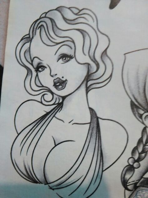 Pinup Hair Drawing, Female Pinup Tattoo, Pin Up Drawings Tattoo, Female Silhouette Art, Pinup Drawing, Abstract Tattoo Ideas, Abstract Tattoos, Pin Up Drawings, Cartoon Character Tattoos