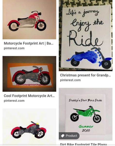 Motorcycle Footprint Craft, Diy Keepsakes, Harley Davidson Crafts, Baby Footprint Art, Kid Diy, Diy Father's Day Crafts, Easy Mother's Day Crafts, Footprint Craft, Handprint Christmas