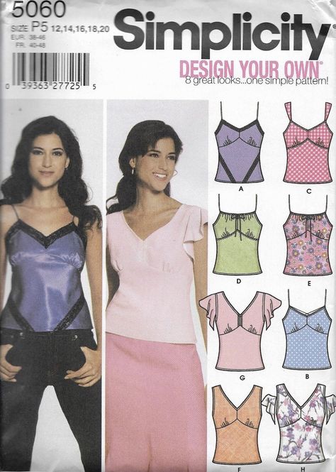 Misses tops Sewing Patterns Y2k, Patterns Y2k, Tank Top Sewing Pattern, Diy Sy, Diy Vetement, Make Your Own Clothes, Couture Mode, Top Sewing Pattern, Simplicity Sewing