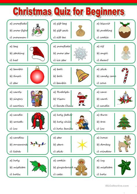 Christmas Classroom Treats, Christmas Learning, Christmas Quiz, Christmas Lesson, Vocabulary Quiz, English Christmas, English For Beginners, Christmas Games For Kids, Christmas Worksheets