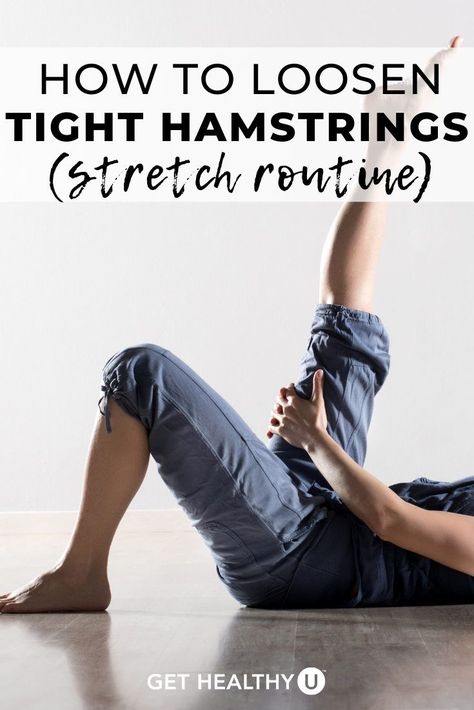 The key to loosening tight hamstrings is a stretching routine. Prior to a workout or even before going out for a nice walk, take just a few minutes for these dynamic, range-of-motion hamstring exercises! Best Hamstring Stretches, Stretches For Tight Hamstrings, Stretches For Legs, Hamstring Stretches, Seated Hamstring Stretch, Hamstring Muscles, Hamstring Workout, Tight Hamstrings, Stretch Routine