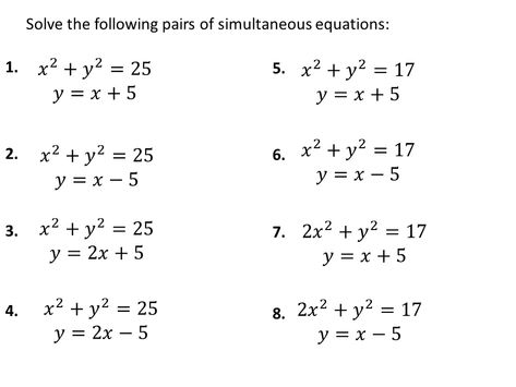 Quadratic simultaneous equations (3 exercises!) – Variation Theory Maths Formulas, Maths Notes, Solving Inequalities, Electrical Engineering Books, Simultaneous Equations, Line Math, Quadratic Equations, Real Life Math, Solving Linear Equations