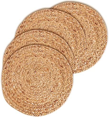 Amazon.com: Woven Placemats - Natural Wickers (Set of 4 - 13.9-inch) Round Table Mats Water Hyacinth Place Mats - Heat Resistant Non-Slip Wicker Chargers for Dining, Wedding, Holiday Dinner : Everything Else Wicker Chargers, Birthday Gift Table, Canada Home Decor, Round Table Placemats, Grass Placemats, Boho Placemats, Braided Placemats, Rustic Placemats, Table Chargers