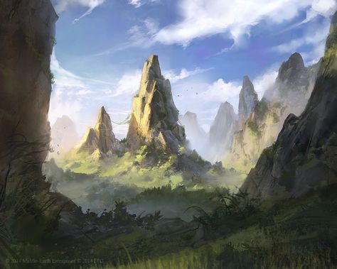 Rugged Country - Lord of the Rings TCG by jcbarquet on DeviantArt Anime Places, Art Landscapes, Fantasy Places, Fantasy Paintings, Fantasy Art Landscapes, Environmental Art, Fantasy Landscape, The Rings, Lord Of The Rings