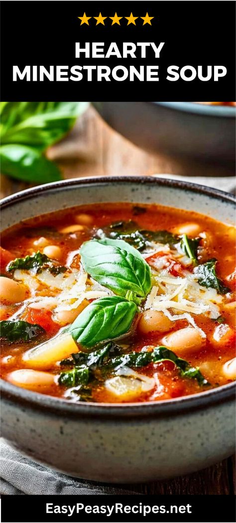 Warm up with this delightful Italian minestrone soup! Packed with fresh vegetables, tender beans, and savory broth, this classic recipe is perfect for a cozy night or a family gathering. Discover how to easily create this filling dish that not only warms the heart but also nourishes the body. Each bowl is a celebration of colorful ingredients and flavors, making it a hit in any kitchen. Don't wait; get ready for some homemade comfort food your loved ones will adore! Minestrone Soup Recipe Italian, Italian Minestrone Soup Recipe, Italian Minestrone Soup, Italian Vegetable Soup, Vegan Jambalaya, Minced Beef Recipes, Quick Pasta Dishes, Fakeaway Recipes, Homemade Comfort Food