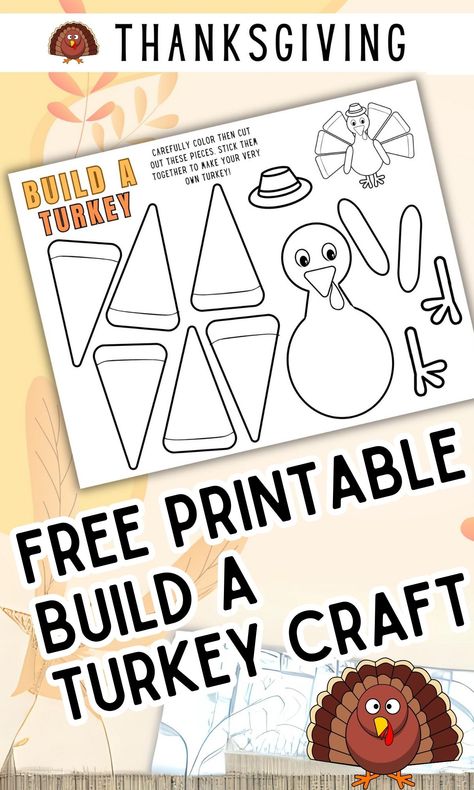 Build Your Own Turkey Free Printable, Build A Turkey Printable, Turkey Free Printable, Thankful Turkey Craft, Turkey Headband Craft, Thanksgiving Activity For Kids, Build A Turkey, Craft For Thanksgiving, Easy Activities For Toddlers