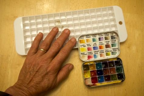 A Better DIY Altoids palette • John Muir Laws John Muir Laws, Watercolor Pallet, Mini Ice Cube Tray, Altoids Tin, Travel Art Kit, Winsor And Newton, Watercolor Kit, Art Organization, Watercolor Palette