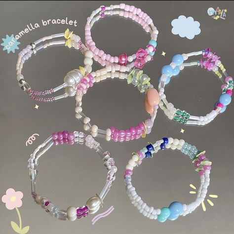 Bracelet Beads Ideas, Gelang Beads, Bracelets With Beads, Beads Tutorials, Pulseras Kandi, Beads Ring, Manik Manik, Diy Beaded Rings, Pretty Jewelry Necklaces