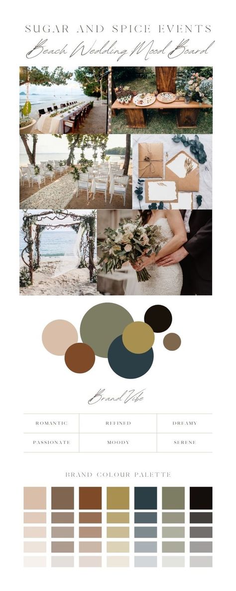 Mood Board For Wedding, Beach Wedding Colors Schemes, Destination Wedding Colors, Color Branding, Brown Beach, Beach Wedding Colors, Beach Wedding Inspiration, Wedding Moodboard, Board Wedding