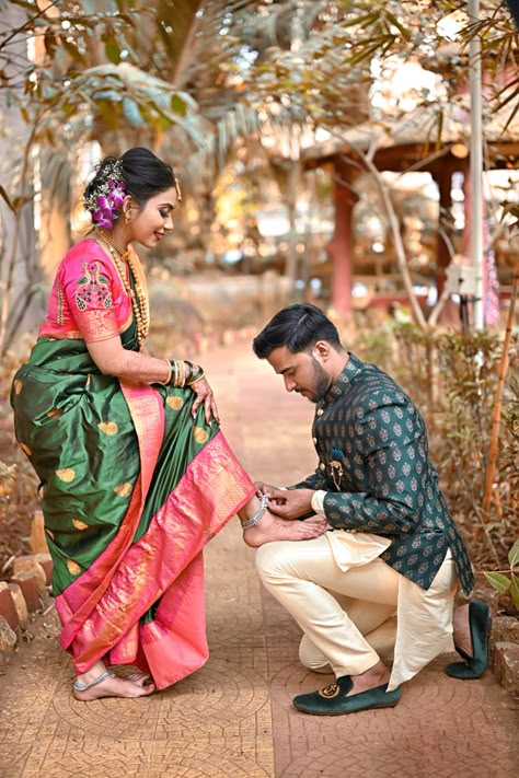 https://vishantcollection.com Engagement Couples Pose, Engagement Poses For Couple, Maharashtrian Couple, New Love Pic, Grooms Outfit, Pre Wedding Photoshoot Props, Indian Wedding Poses, Pre Wedding Photoshoot Outfit, Indian Wedding Photography Couples